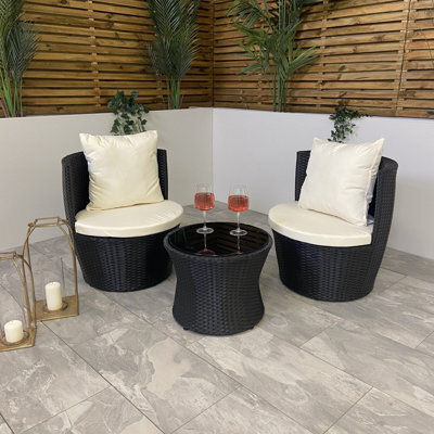 Outdoor Black Rattan Garden Patio Stackable Vase Bistro Chair And Table Set - image 1