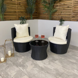 Outdoor Black Rattan Garden Patio Stackable Vase Bistro Chair And Table Set - thumbnail 1