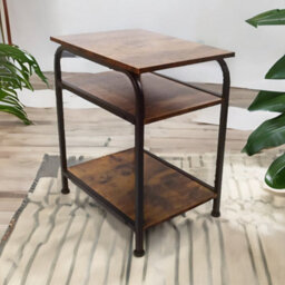 Pirlo Plush 3 Tier Side Table Rustic Brown Industrial Living Room Furniture - thumbnail 6