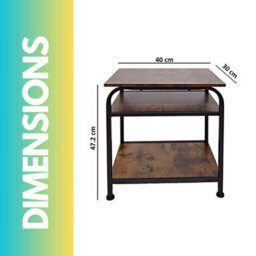 Pirlo Plush 3 Tier Side Table Rustic Brown Industrial Living Room Furniture - thumbnail 7