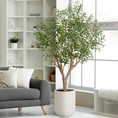 Xample Artificial 8Ft Olive Tree In Cream Planter Premium Lifelike Faux Indoor Plant With Hand-Painted Trunk,easy Assembly,no Maintenance - image 1