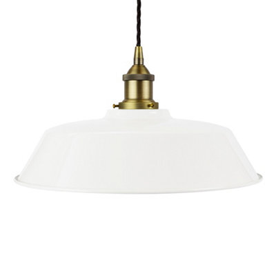 White Chancery Painted Dome Pendant Light With Matt Antique Brass Lamp Holder And Black Twisted Cable - Se Home - image 1