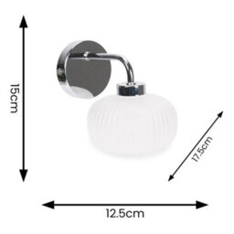 Valuelights Amaia Pair Of Polished Chrome Ip44 Single Frosted Ribbed Glass Wall Lights - thumbnail 5
