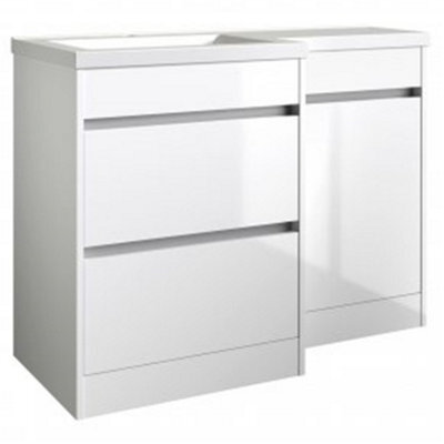 Clifton Bathroom Left Handed 2-Drawer Combination Unit With L Shape Basin 1100mm Wide - White - (Urban) - Brassware Not Included - image 1