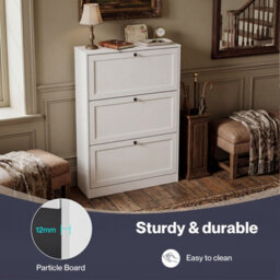 Levede Tall Shoe Cabinet Flip Shoe Storage Unit Slim Hallway Organiser - thumbnail 7