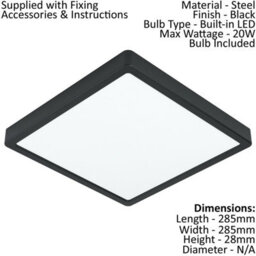 Stylish Black 285mm Square Wall And Ceiling Light With 20W Led - thumbnail 2