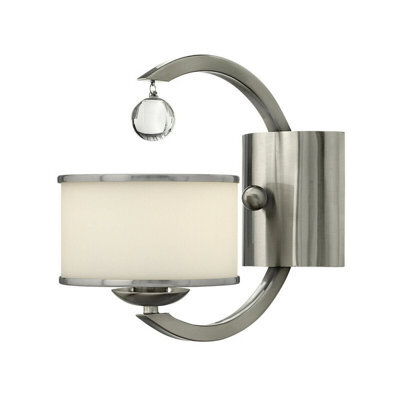Stylish Wall Light With Etched Opal Glass And Crystal Ball In Brushed Nickel Finish