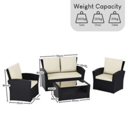 Lassic Vida Designs 4 Seater Garden Rattan Set With Outdoor Sofa, Table And Chairs, Black - thumbnail 3