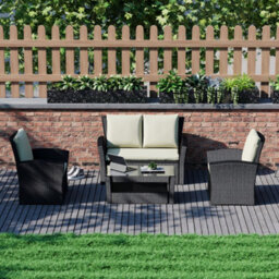 Lassic Vida Designs 4 Seater Garden Rattan Set With Outdoor Sofa, Table And Chairs, Black