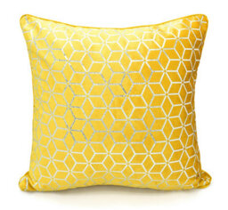 Intimates Velvet Geometric Print Cushion, Silver Foil Design, Luxurious Texture, Zip Closure - Modern Home Decor Accent Cushion - Ochre