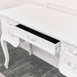 Melody Maison Antique White Dressing Table Desk With Triple Mirror And Stool - Pays Blanc Range - thumbnail 4