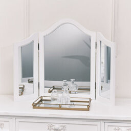 Melody Maison Antique White Dressing Table Desk With Triple Mirror And Stool - Pays Blanc Range - thumbnail 7