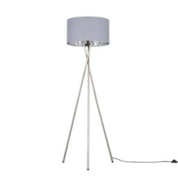 Valuelights Camden Brushed Chrome Tripod Floor Lamp With Grey/silver Shade And Bulb - thumbnail 3