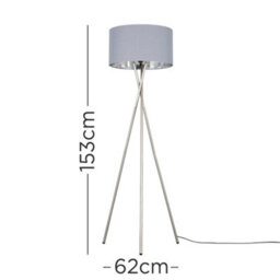 Valuelights Camden Brushed Chrome Tripod Floor Lamp With Grey/silver Shade And Bulb - thumbnail 5