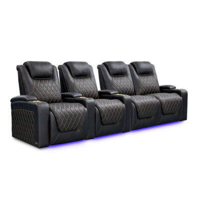 Valencia Oslo Ultimate Luxury Edition Home Theater Seating Row Of 4 Loveseat Right Onyx Gold Stitching - image 1