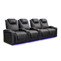 Valencia Oslo Ultimate Luxury Edition Home Theater Seating Row Of 4 Loveseat Right Onyx Gold Stitching