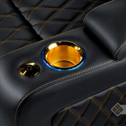 Valencia Oslo Ultimate Luxury Edition Home Theater Seating Row Of 4 Loveseat Right Onyx Gold Stitching - thumbnail 6
