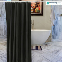 Neel Blue Shower Curtain With Hooks, Water-Resistant Vinyl Fabric, 180Cm X 180Cm Black - thumbnail 5