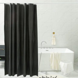 Neel Blue Shower Curtain With Hooks, Water-Resistant Vinyl Fabric, 180Cm X 180Cm Black