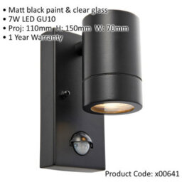 Outdoor Ip44 Wall Downlight With Pir Sensor - 7W Gu10 Led - Matt Black - thumbnail 2