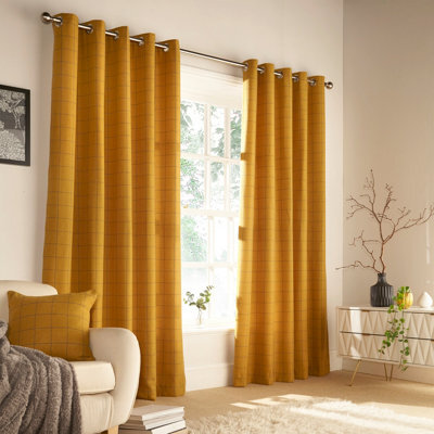 furn. Furn Ellis Check Room Darkening Eyelet Curtain Pair Ochre (W)229Cm X (D)229Cm - image 1