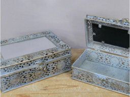 Annibells Ornate Gold Grey Metal Mirrored Ornate Jewellery Box (11515) - Small