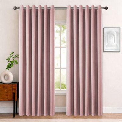 Bedlooms Blush Pink Linen Curtain 100% Blackout Thermal Insulated Eyelet Curtain (Pair) 66 X 90 Inches With Tie Back Two - image 1
