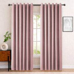 Bedlooms Blush Pink Linen Curtain 100% Blackout Thermal Insulated Eyelet Curtain (Pair) 66 X 90 Inches With Tie Back Two