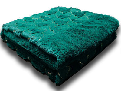 Homes & Linen Teddy Fleece Christmas Tree Green Throw 150X200Cm Soft Plush Winter Blanket