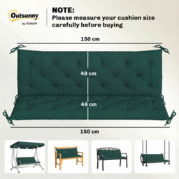 Outsunny 3 Seater Bench Cushion, Garden Chair Cushion With Back, Green - thumbnail 3