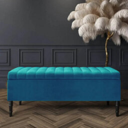 180Cm Paris Striped Ottoman Storage Bench- Plush Velvet Shoe Bench - Duck Egg Upholstery Footstool With Storage - thumbnail 1