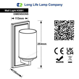 Long Life Lamps Company Rectangular Brushed Chrome Frosted Glass Shade Wall Light Ip44 H3091 With G9 Led 5W Warm White - thumbnail 2