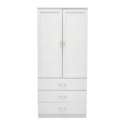 White Wood Wardrobe 2 Door 3 Drawer Bedroom Furniture Clothing Storage With Single Rod - thumbnail 5