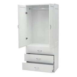 White Wood Wardrobe 2 Door 3 Drawer Bedroom Furniture Clothing Storage With Single Rod - thumbnail 4