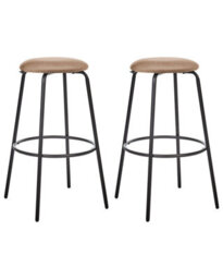 Wyld And Coco Luxeline Velvet Bar Stools Set Of 2 Light Brown With Footrest, Matt Steel Frame, 75Cm Height - thumbnail 3
