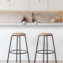 Wyld And Coco Luxeline Velvet Bar Stools Set Of 2 Light Brown With Footrest, Matt Steel Frame, 75Cm Height - thumbnail 2