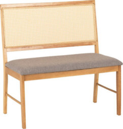 Seconique Ellis 2 Seater Bench In Oak Effect With Rattan Back And Grey Fabric - thumbnail 4