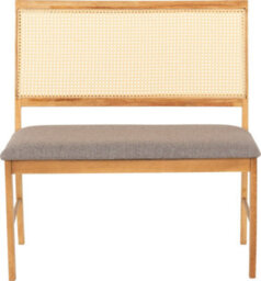 Seconique Ellis 2 Seater Bench In Oak Effect With Rattan Back And Grey Fabric - thumbnail 3
