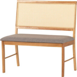 Seconique Ellis 2 Seater Bench In Oak Effect With Rattan Back And Grey Fabric - thumbnail 2