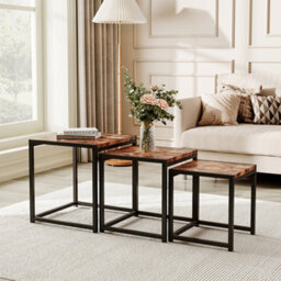 Thehotsale 3Pcs Squae Nesting Coffee Tables Stacking Side Table With Wood Finish - thumbnail 2