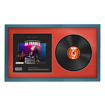 "30X17"" Navy Blue Sleek Vinyl Record Frame With Poppy Red Mount For 12 Inch Lp Album Cover & Disc - Ak Frames" - image 1