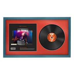 "30X17"" Navy Blue Sleek Vinyl Record Frame With Poppy Red Mount For 12 Inch Lp Album Cover & Disc - Ak Frames"