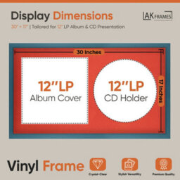 "30X17"" Navy Blue Sleek Vinyl Record Frame With Poppy Red Mount For 12 Inch Lp Album Cover & Disc - Ak Frames" - thumbnail 2
