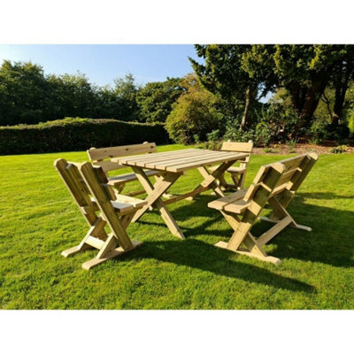 Churnet Valley Garden Furniture Ltd Ashcome Table Set Sits 6 Including 2 Bench And 4 Chairs - L120 X W93 X H77 Cm - Set Of Waterproof Cushions Included - image 1