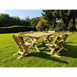 Churnet Valley Garden Furniture Ltd Ashcome Table Set Sits 6 Including 2 Bench And 4 Chairs - L120 X W93 X H77 Cm - Set Of Waterproof Cushions Included - thumbnail 1