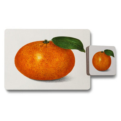 Benjamin Tate Design Fine Art Orange Giclee Placemat And Coaster Set With Wood Base Exclusive Edition Collection - image 1