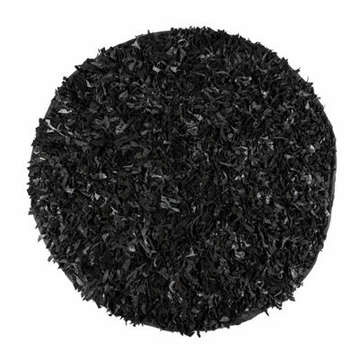 Homescapes Dallas Leather Shaggy Rug Black, 150 Cm Round - image 1