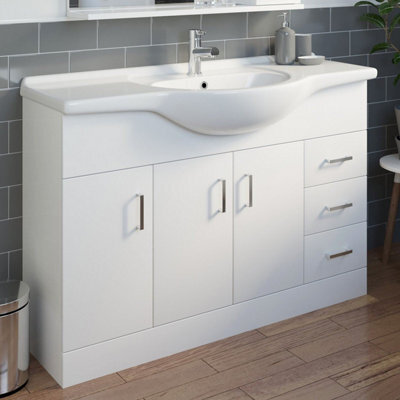 Aveli Floorstanding 1200mm Bathroom Vanity Unit & Basin Sink Gloss White Tap And Waste