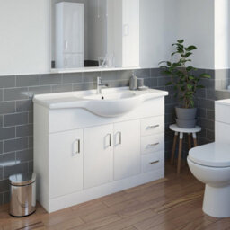 Aveli Floorstanding 1200mm Bathroom Vanity Unit & Basin Sink Gloss White Tap And Waste - thumbnail 2