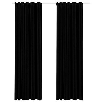 Berkfield Premium Linen-Look Blackout Curtains With Hooks 2 Pcs Black 140X225 Cm